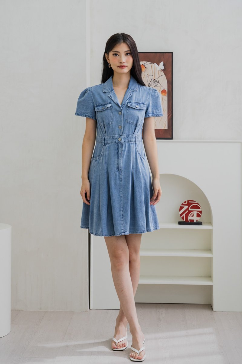 Siara Denim Pleated Shirt Dress (XXL)