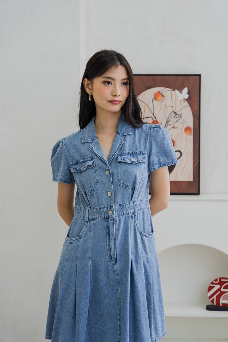 Siara Denim Pleated Shirt Dress (XXL)