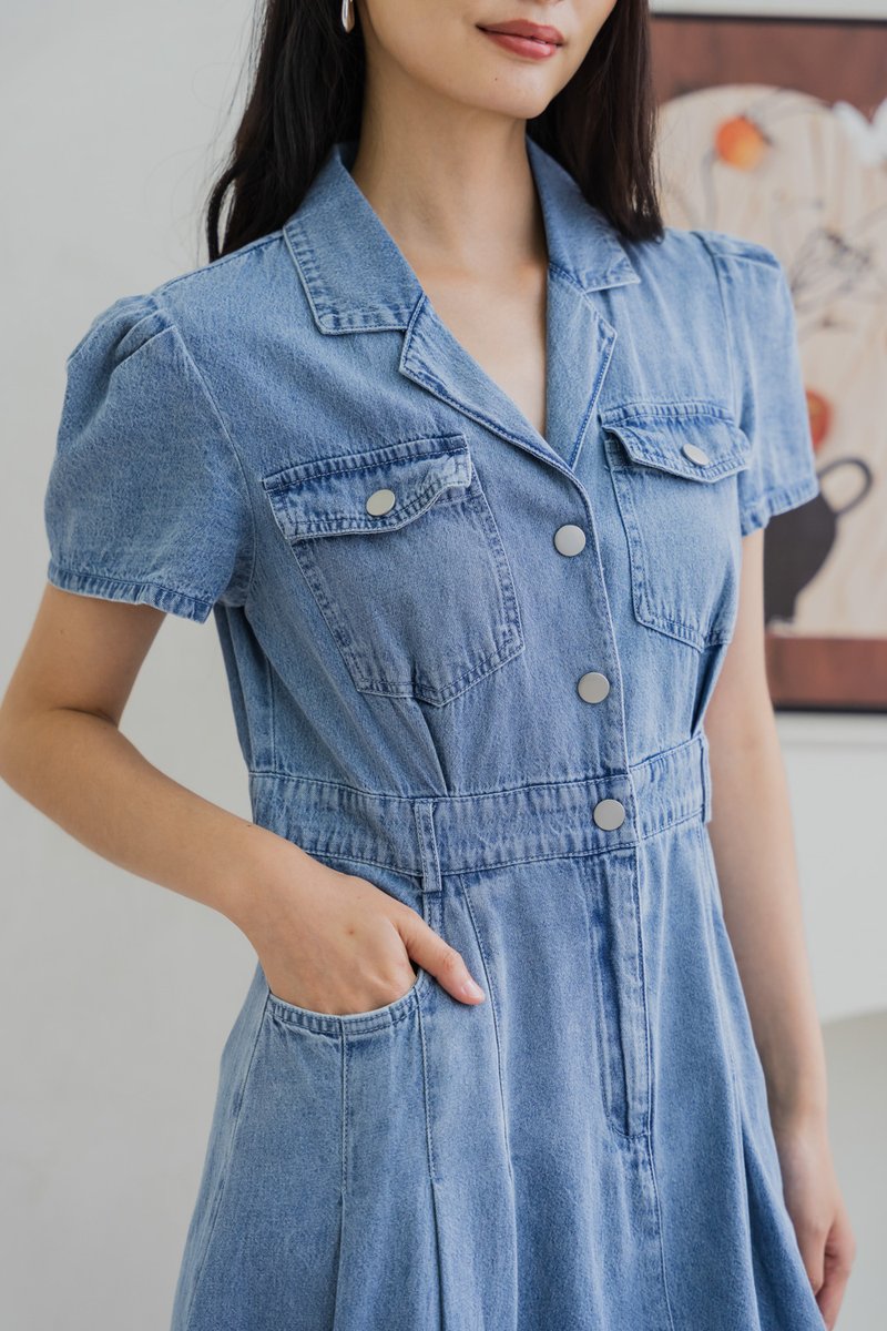 Siara Denim Pleated Shirt Dress (XXL)