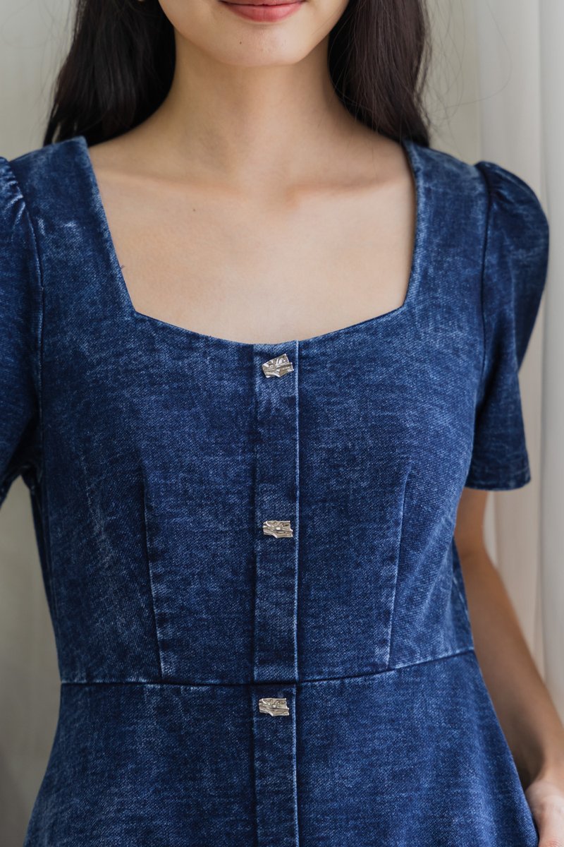Sterling Denim Silver Button Midi Dress (XS)