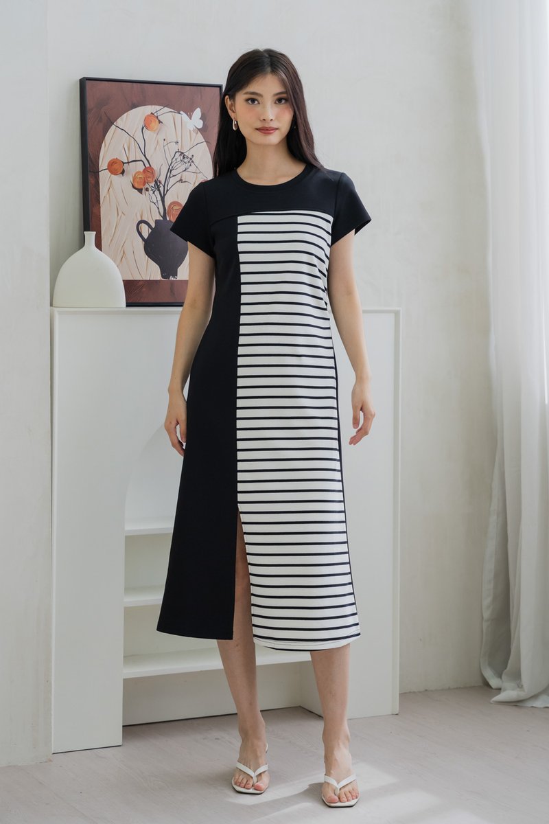Stallon Striped Midi Dress In Black