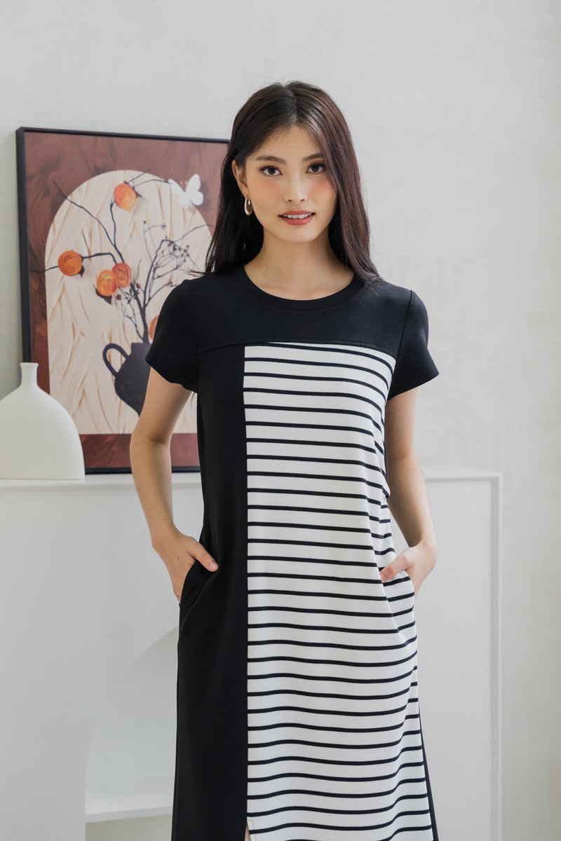 Stallon Striped Midi Dress In Black