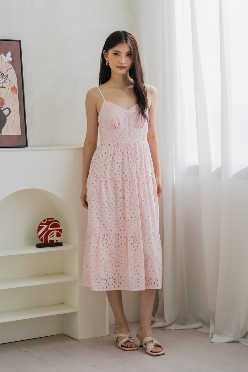 Everdeen Eyelet Camisole Midi Dress In Pink (XS)