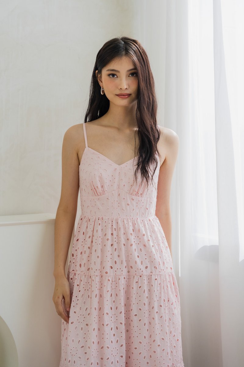 Everdeen Eyelet Camisole Midi Dress In Pink (XS)