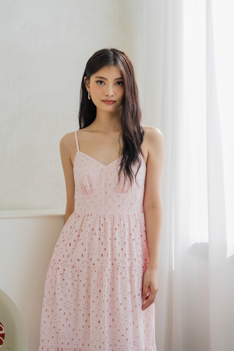 Everdeen Eyelet Camisole Midi Dress In Pink (XS)