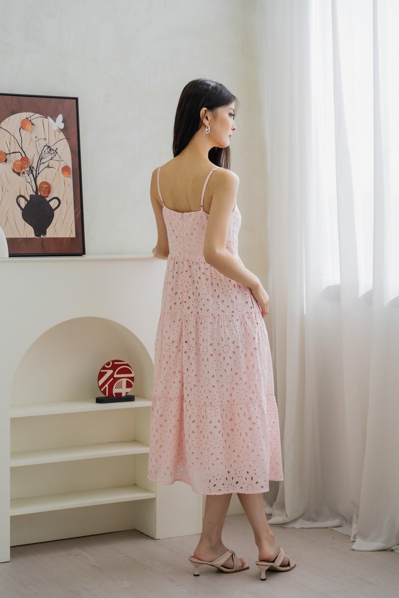 Everdeen Eyelet Camisole Midi Dress In Pink (XS)
