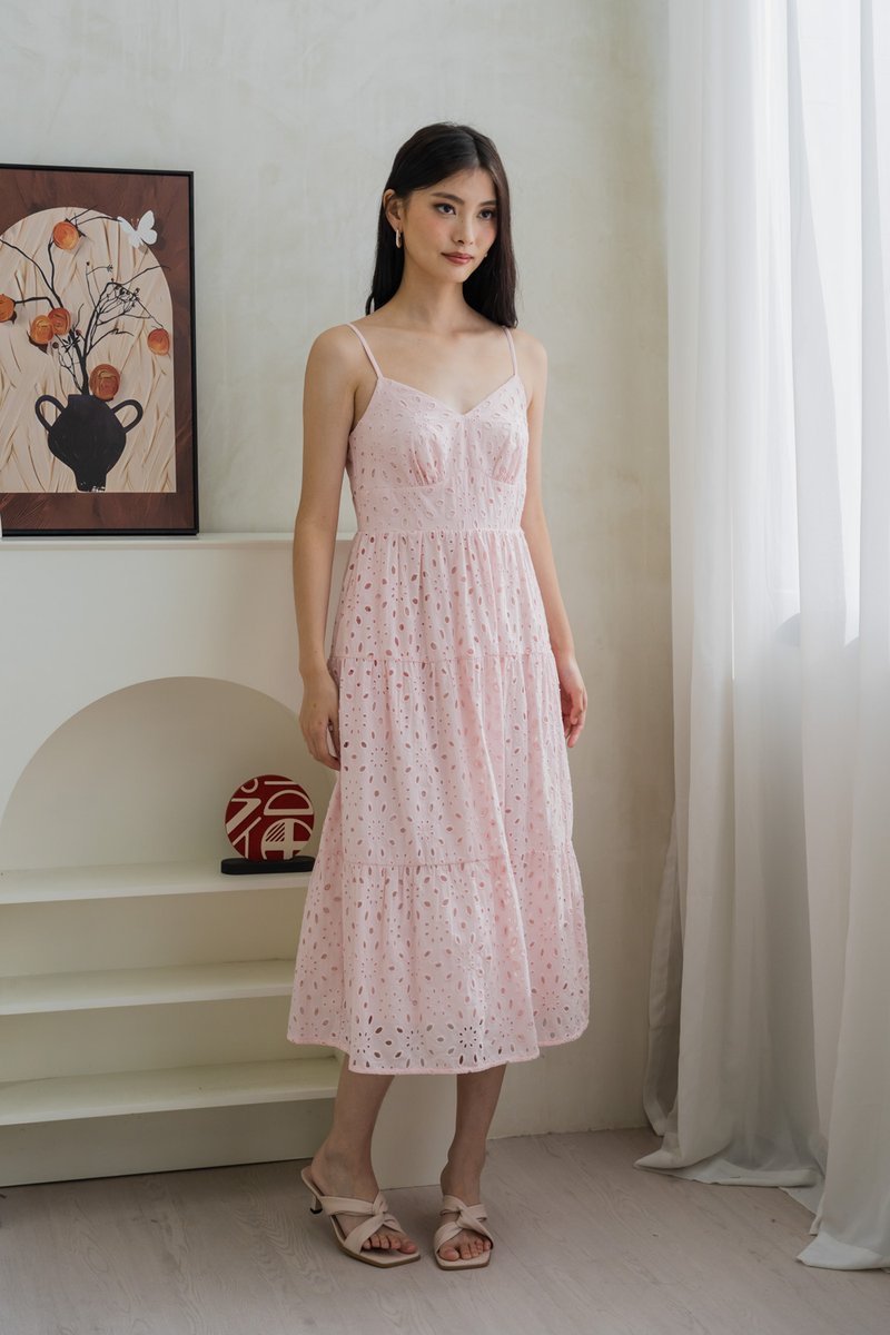 Everdeen Eyelet Camisole Midi Dress In Pink (XS)