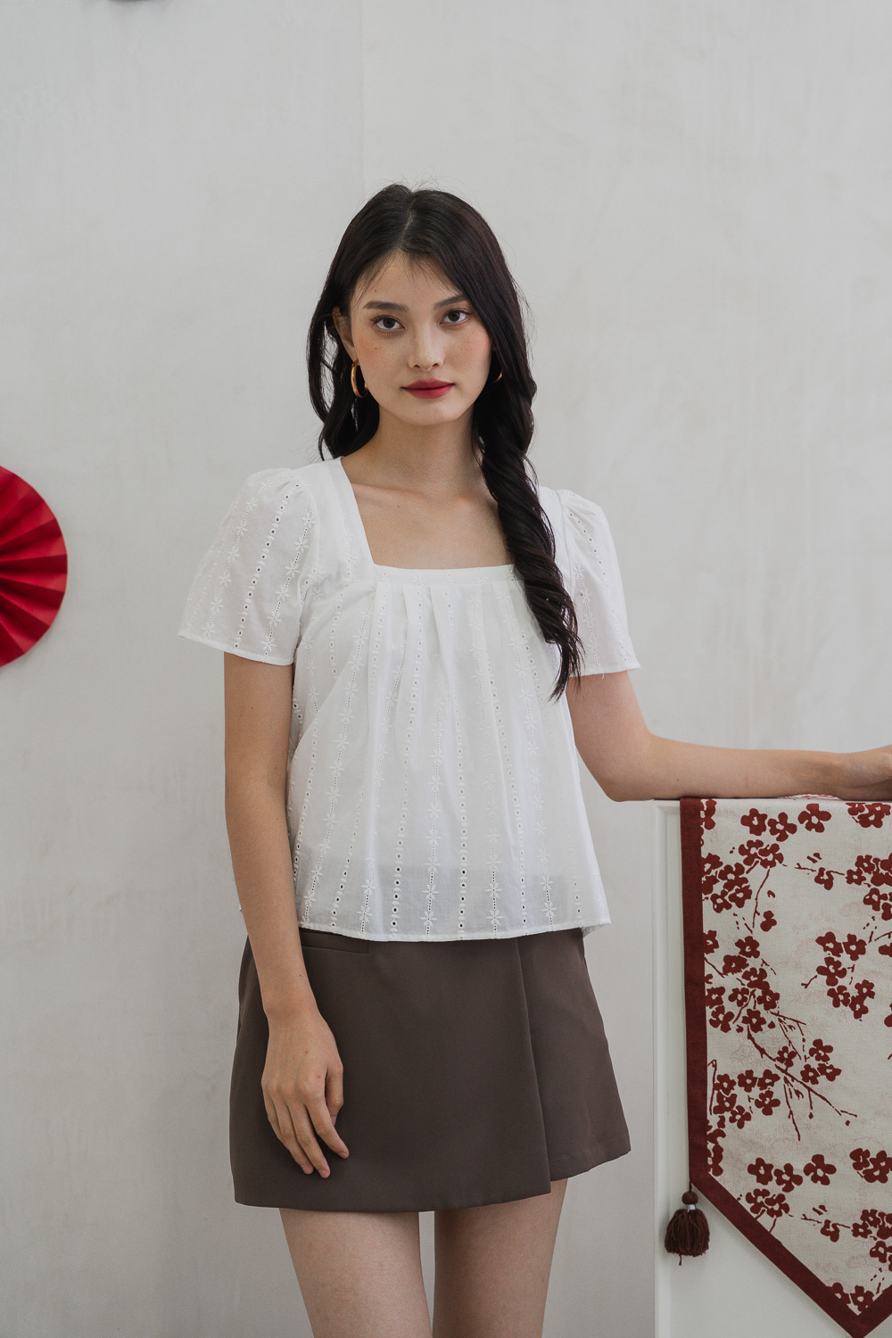 Floral Long Sleeve eyelet top