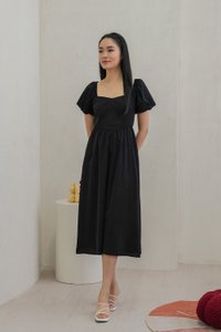 Princess Puff Sleeve Maxi Dress In Black