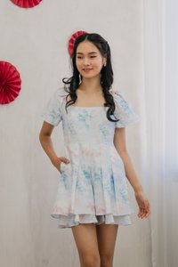 Cyan Pastel Layered Romper in Blue (XS)