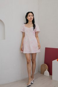 Sakura Floral Sweetheart Dress Romper in Pink (XS)