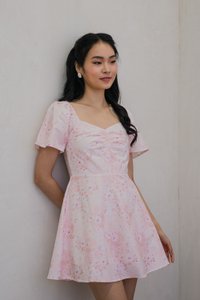 Sakura Floral Sweetheart Dress Romper in Pink (XS)