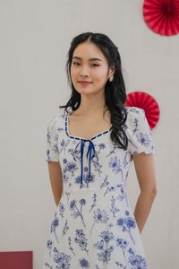 Taffy Eyelet Toile Ribbonette Midi Dress in Navy (XS)