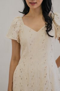 Viva Eyelet V-neck Midi Dress in Cream (XS)