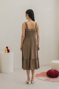 Pola Pleated Midi Dress In Khaki