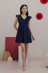 Edin Embroidery Empire Waist Dress in Navy
