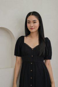 Tule Textured Front Button Midi Dress In Black