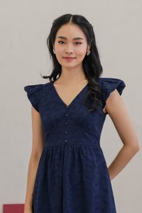 Edin Embroidery Empire Waist Dress in Navy