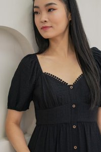 Tule Textured Front Button Midi Dress In Black