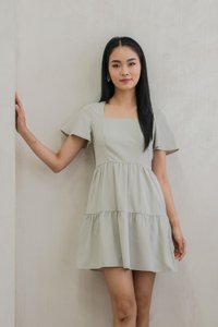 Nara Flare Sleeve Tiered Dress In Sage (XS)