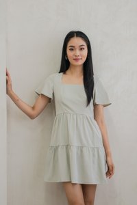 Nara Flare Sleeve Tiered Dress In Sage (XS)