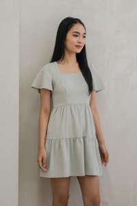 Nara Flare Sleeve Tiered Dress In Sage (XS)