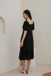 Tule Textured Front Button Midi Dress In Black