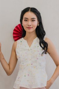 Clarity Mandarin Collar Peplum Top in White