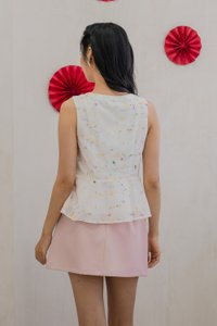 Clarity Mandarin Collar Peplum Top in White