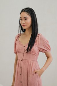 Tule Textured Front Button Midi Dress In Rose
