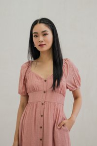 Tule Textured Front Button Midi Dress In Rose