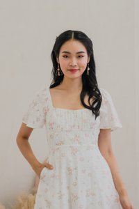 Blooming Eyelet Ruched Midi Dress In Pink
