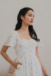 Blooming Eyelet Ruched Midi Dress In Pink