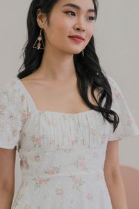 Blooming Eyelet Ruched Midi Dress In Pink