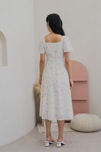 Blooming Eyelet Ruched Midi Dress In Pink