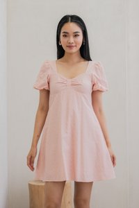 Bambi Ribbon Embroidery Puff Sleeve Dress In Pink (XS)