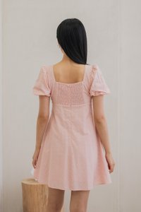 Bambi Ribbon Embroidery Puff Sleeve Dress In Pink (XS)