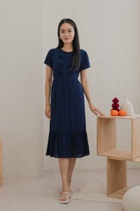 Thistle Textured Button Midi Dress In Navy (XS)