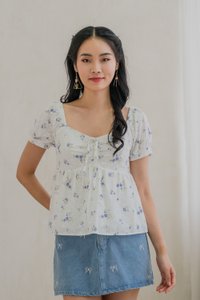 Blooming Eyelet Sweetheart Ribbon Top In Blue (XS)