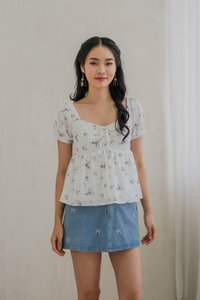 Blooming Eyelet Sweetheart Ribbon Top In Blue (XS)