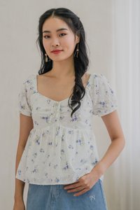 Blooming Eyelet Sweetheart Ribbon Top In Blue (XS)
