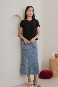 Cyprus Crochet Eyelet Tie-back Top In Black