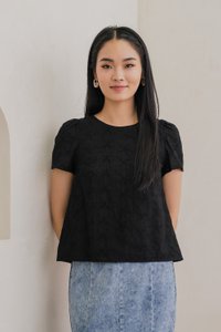 Cyprus Crochet Eyelet Tie-back Top In Black