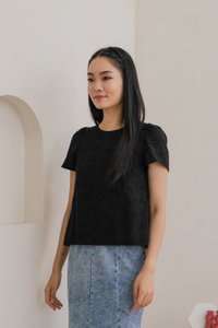 Cyprus Crochet Eyelet Tie-back Top In Black