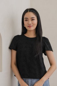 Cyprus Crochet Eyelet Tie-back Top In Black