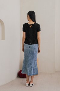 Cyprus Crochet Eyelet Tie-back Top In Black