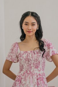 Tana Toile Smocked Ribbon Tier Dress In Pink (XS)