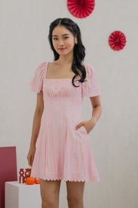 Rahri Embroidery Ruched Dress In Pink