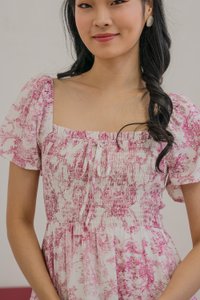 Tana Toile Smocked Ribbon Tier Dress In Pink (XS)