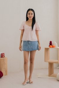 Bambi Ribbon Embroidery Bow Top In Pink